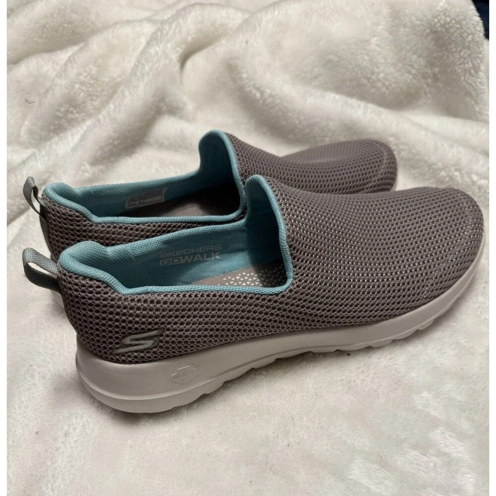 Skechers Air Cooled Goga Mat Walking Shoes Taupe Light Blue Mesh Size 8.5 - Picture 2 of 7